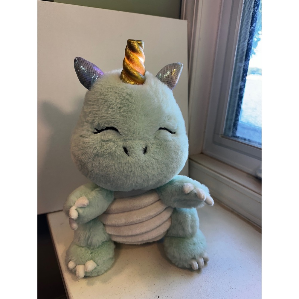 FAO Schwarz Glow Brights Dragon Unicorn Light Up Star Projector Plush Mint Green